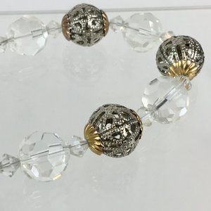 Vintage Faceted Crystal Beads and Filagree Metal Beaded Necklace Jewelry